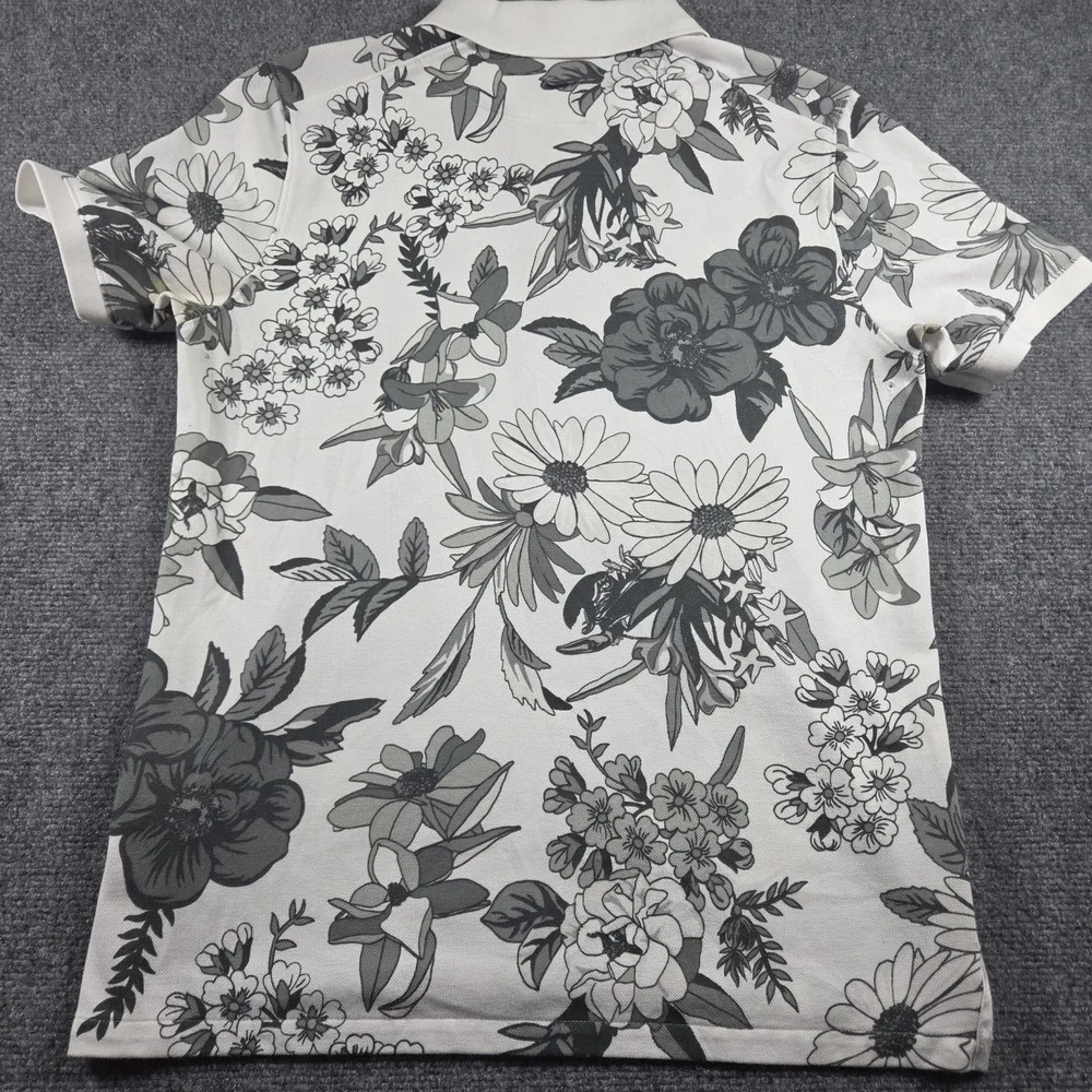 Nike Polo Dri-Fit Shirt Men's Medium White Gray Floral Golf Casual Short Sleeve